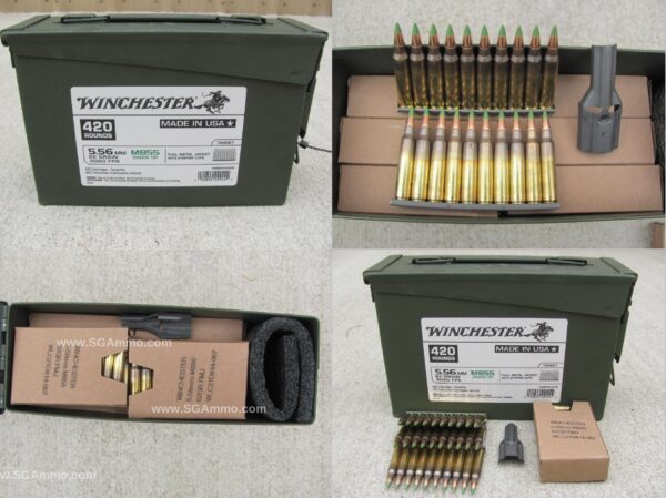 Winchester 5.56 NATO Ammunition 420 Round Ammo Can M855 FMJ 62 Grain Stripper Clips - Image 2